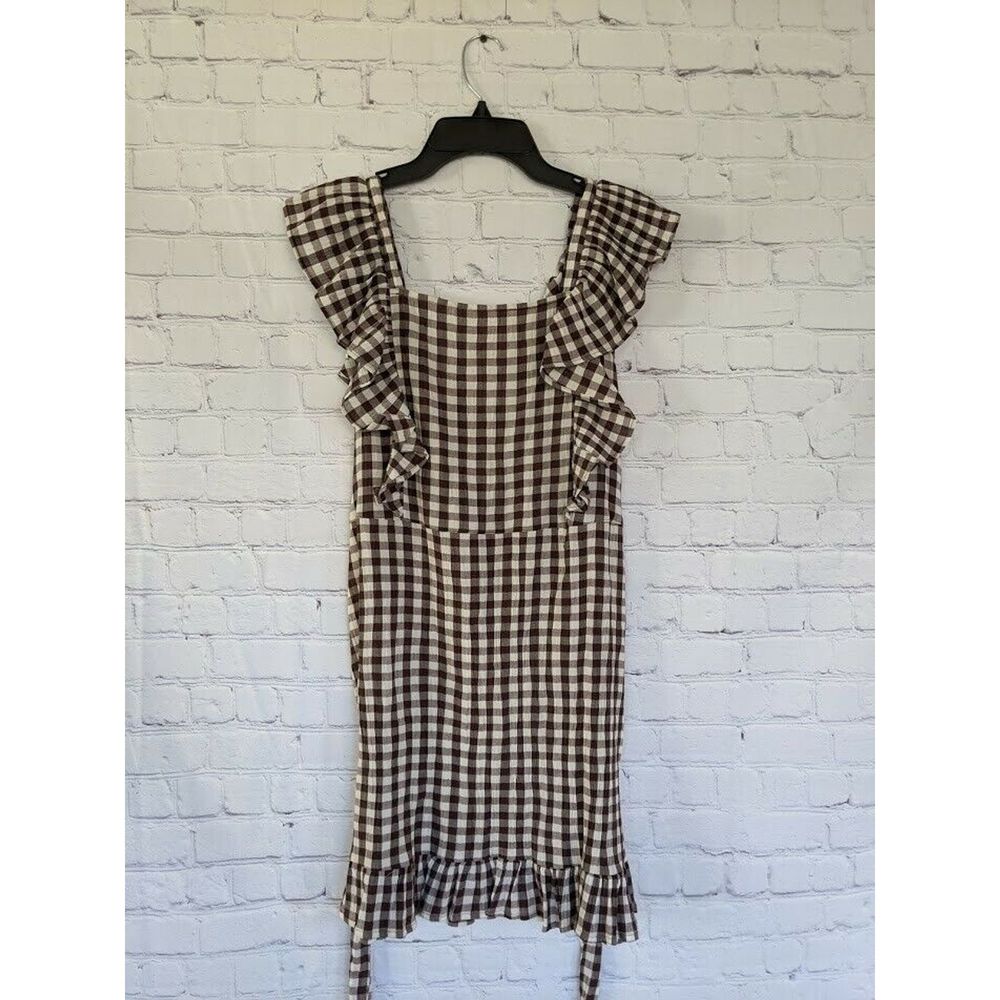TOPSHOP US Brown Gingham Ruffle Mini Dress Ruffle - Picture 5 of 6